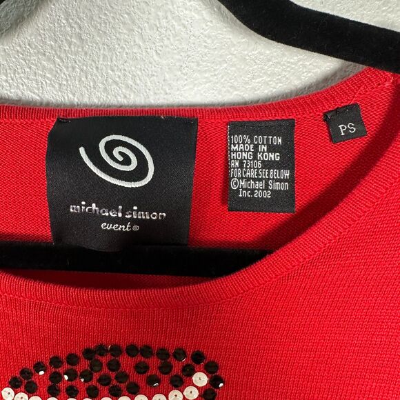 Michael Simon Event Vintage Snowman Red Sequin Sweater Women's Size Petite Small - Picture 2 of 4